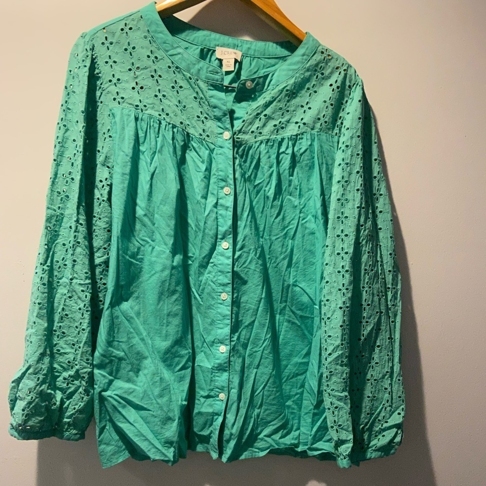 𝅺j Crew Roundneck Long Sleeves Crochet Blouse Size XL